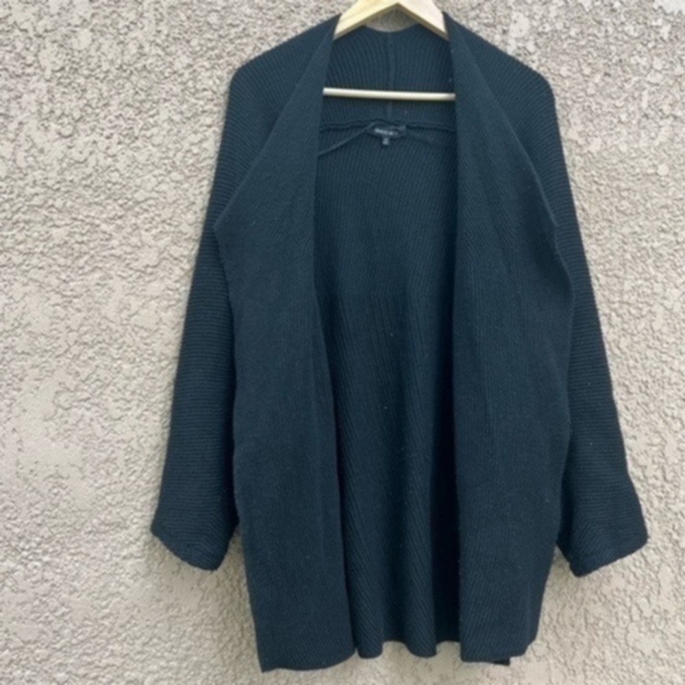 Lafayette 148 Wool Sweater Womens Size Small Open Front Cardigan Black